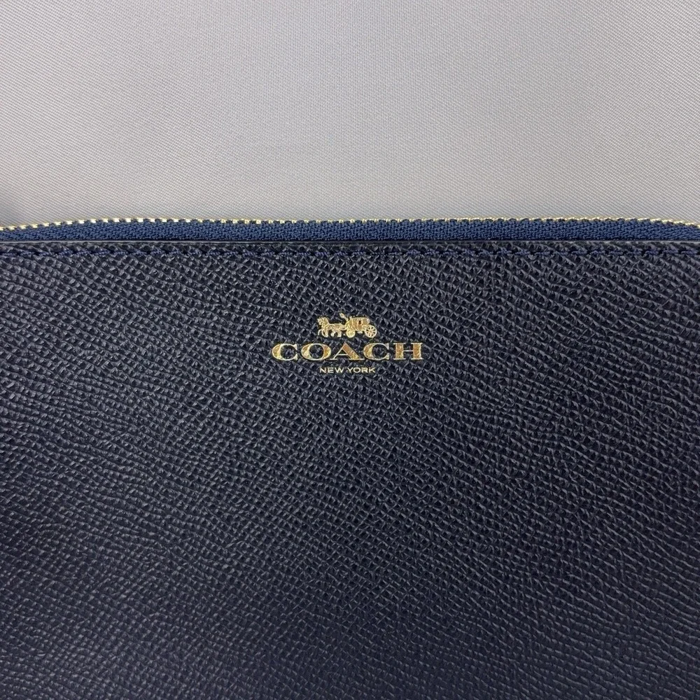 Coach Corner Zip Wristlet Womens‎ Midnight Blue Crossgrain Leather Gold Tone